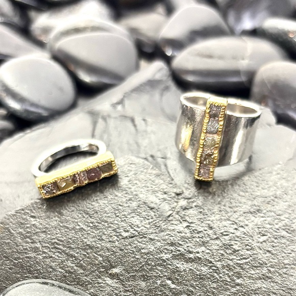 TODD REED 18k Gold w/ 5 Horizontal Rough Cut Diamonds Ring Size 7 - Picture 3 of 7